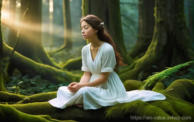 가치 기반 의사결정에서의 직관과 분석의 균형 - **Prompt for "The Whispers of Wisdom: Tuning into Your Intuition"**:
A serene young woman, dress...