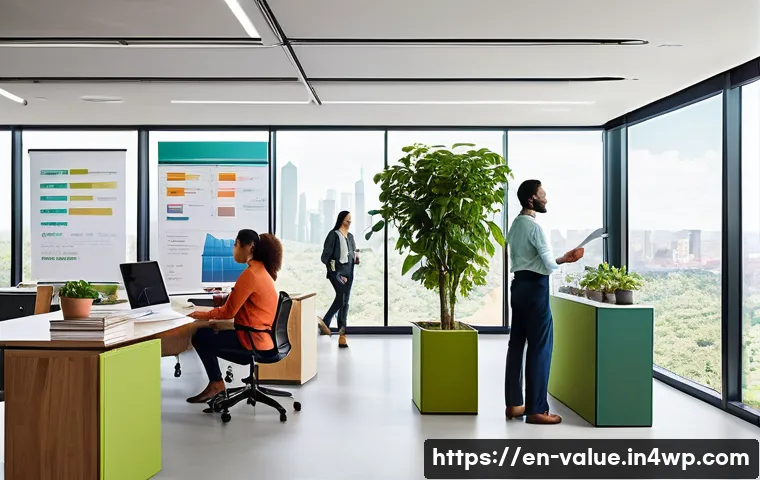 가치 기반 의사결정의 법적 측면 - **Prompt:** A vibrant, sunlit, and modern open-plan office brimming with diverse professionals activ...